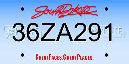 36ZA291 South Dakota License Plate