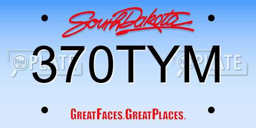 370TYM South Dakota License Plate