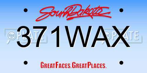 371WAX South Dakota License Plate