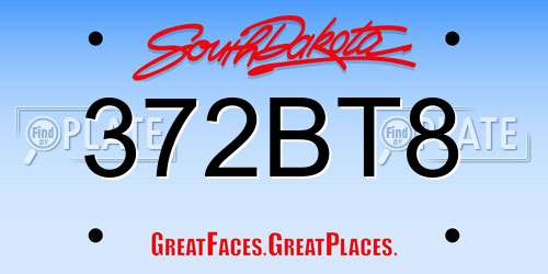 372BT8 South Dakota License Plate