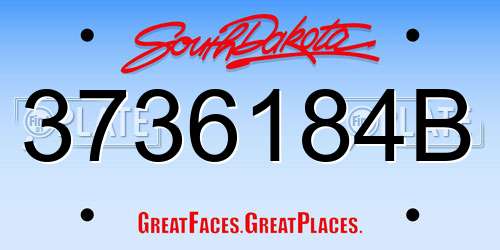3736184B South Dakota License Plate