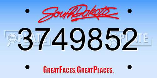 3749852 South Dakota License Plate