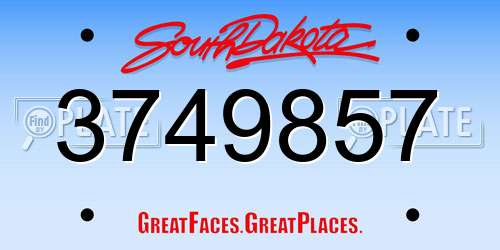3749857 South Dakota License Plate