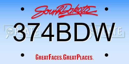 374BDW South Dakota License Plate