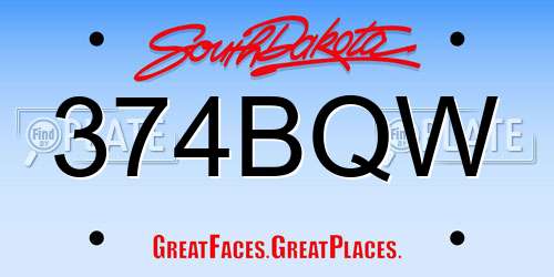 374BQW South Dakota License Plate
