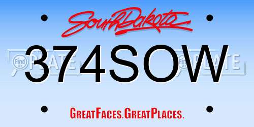 374SOW South Dakota License Plate