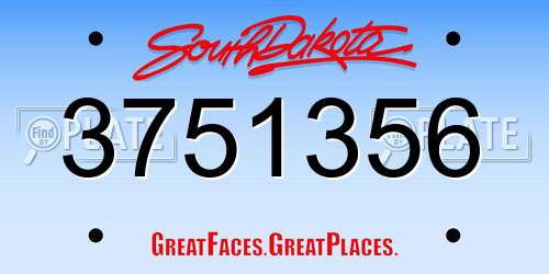 3751356 South Dakota License Plate