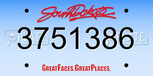 3751386 South Dakota License Plate