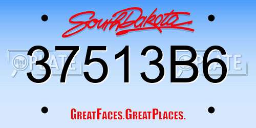 37513B6 South Dakota License Plate