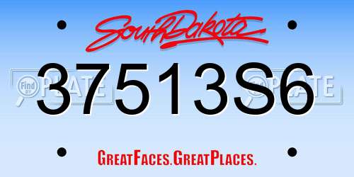 37513S6 South Dakota License Plate
