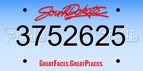 3752625 South Dakota License Plate