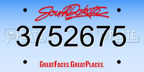3752675 South Dakota License Plate