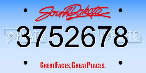 3752678 South Dakota License Plate