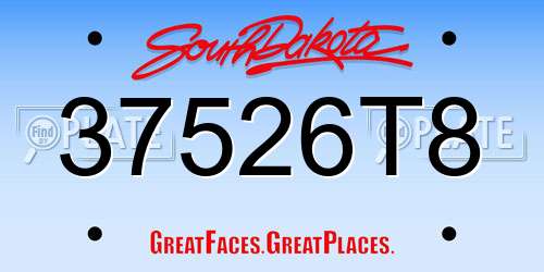 37526T8 South Dakota License Plate