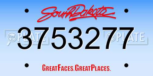 3753277 South Dakota License Plate