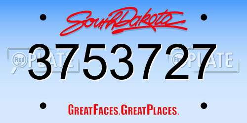 3753727 South Dakota License Plate