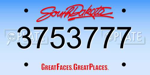 3753777 South Dakota License Plate