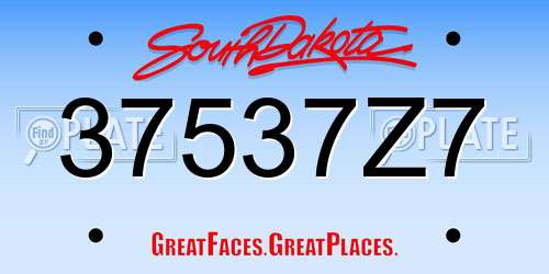 37537Z7 South Dakota License Plate