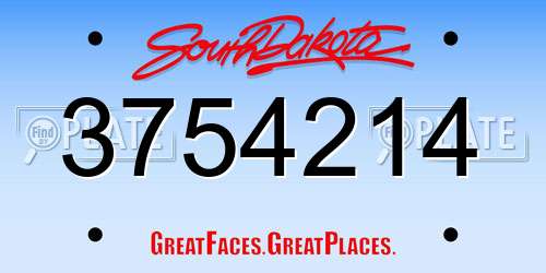 3754214 South Dakota License Plate