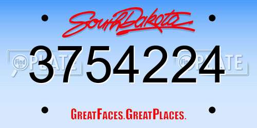 3754224 South Dakota License Plate