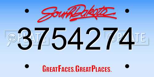 3754274 South Dakota License Plate