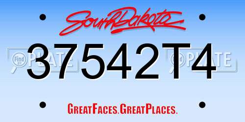 37542T4 South Dakota License Plate