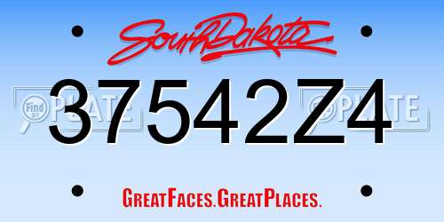 37542Z4 South Dakota License Plate