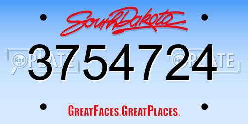 3754724 South Dakota License Plate