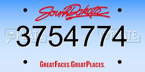 3754774 South Dakota License Plate