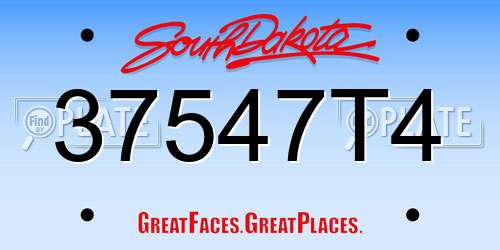 37547T4 South Dakota License Plate