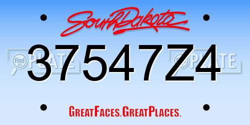 37547Z4 South Dakota License Plate