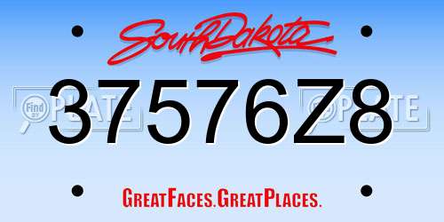 37576Z8 South Dakota License Plate
