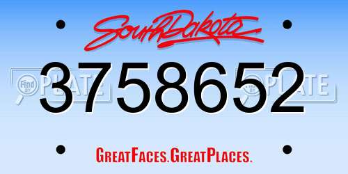 3758652 South Dakota License Plate