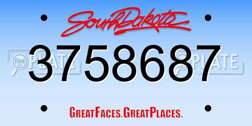 3758687 South Dakota License Plate