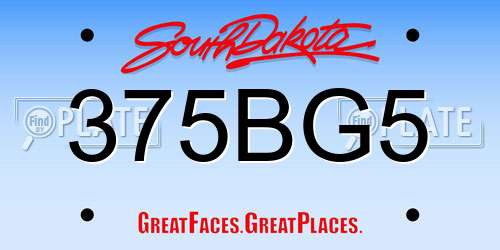 375BG5 South Dakota License Plate
