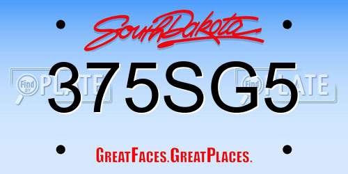 375SG5 South Dakota License Plate