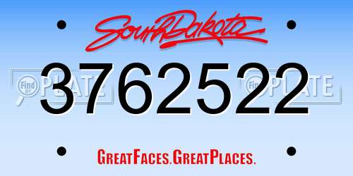 3762522 South Dakota License Plate