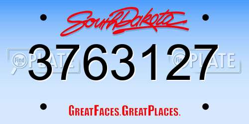 3763127 South Dakota License Plate