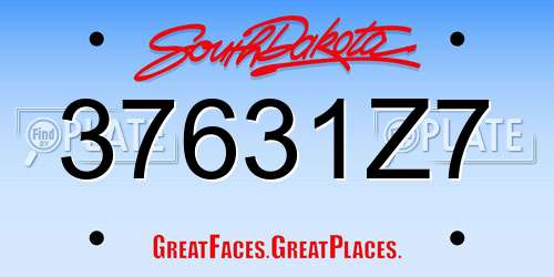 37631Z7 South Dakota License Plate