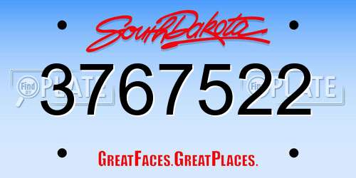 3767522 South Dakota License Plate
