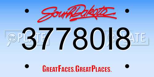 37780I8 South Dakota License Plate