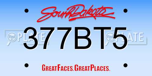 377BT5 South Dakota License Plate