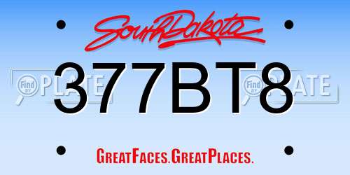 377BT8 South Dakota License Plate