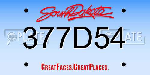 377D54 South Dakota License Plate