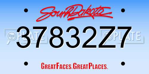 37832Z7 South Dakota License Plate