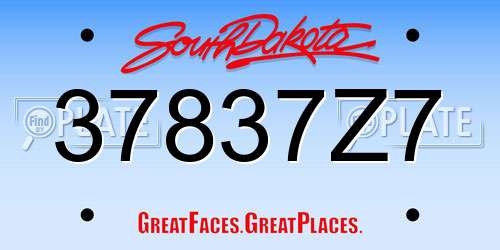 37837Z7 South Dakota License Plate