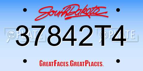 37842T4 South Dakota License Plate