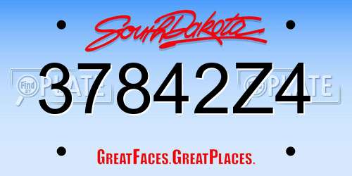 37842Z4 South Dakota License Plate