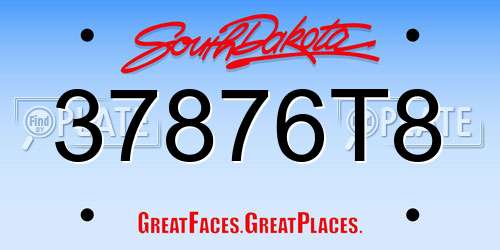37876T8 South Dakota License Plate