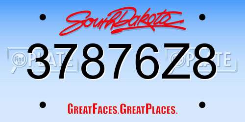 37876Z8 South Dakota License Plate